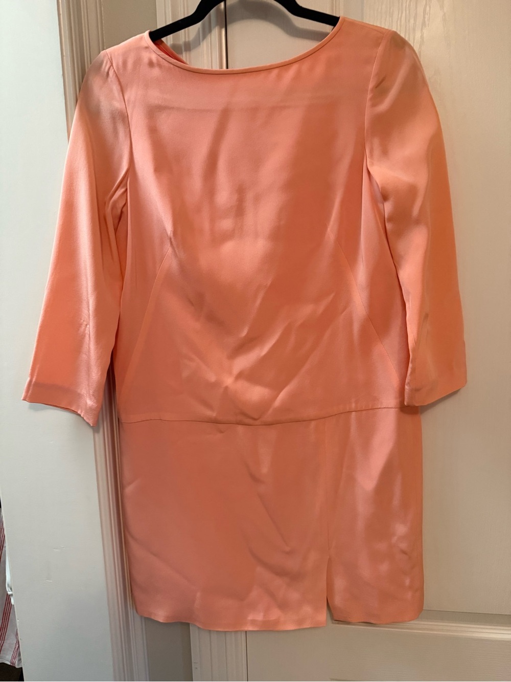 Tibi Women's Peach Shift Dress with Three-Quarter Sleeves Size 2
